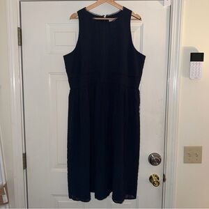 LOFT Navy Sleeveless Midi Dress with A-Line Skirt